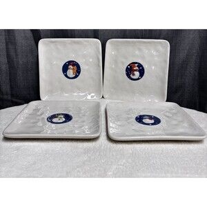 St Nicholas Square Snowman Plates Set of 4 Christmas Winter 6” Square